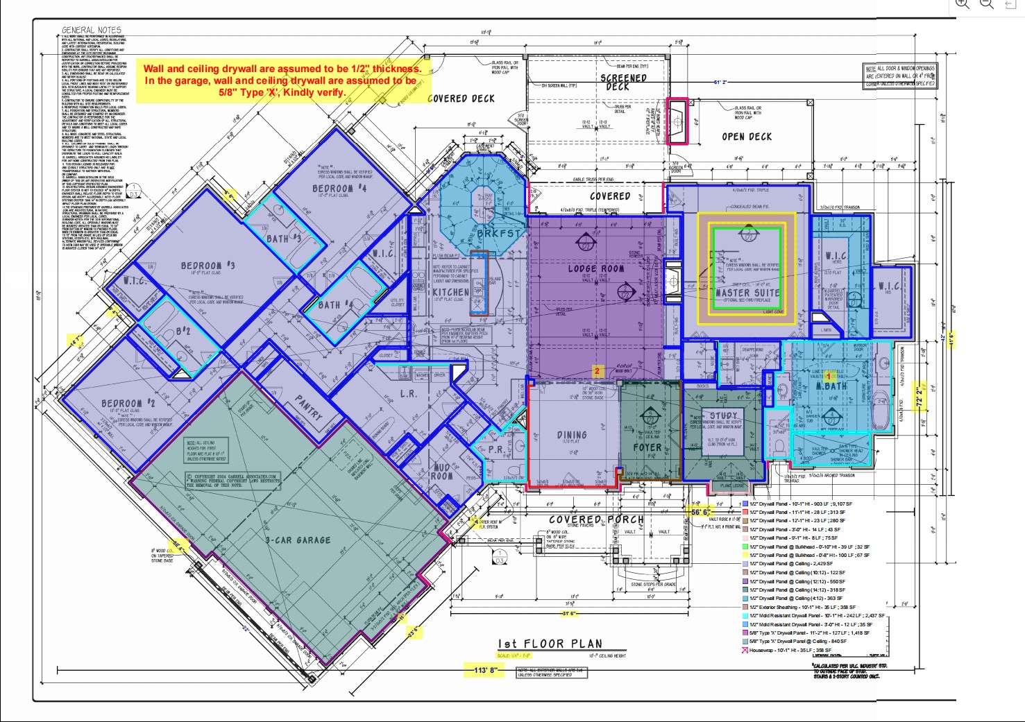 Sample marked-up PDF drawing showing takeoff quantities